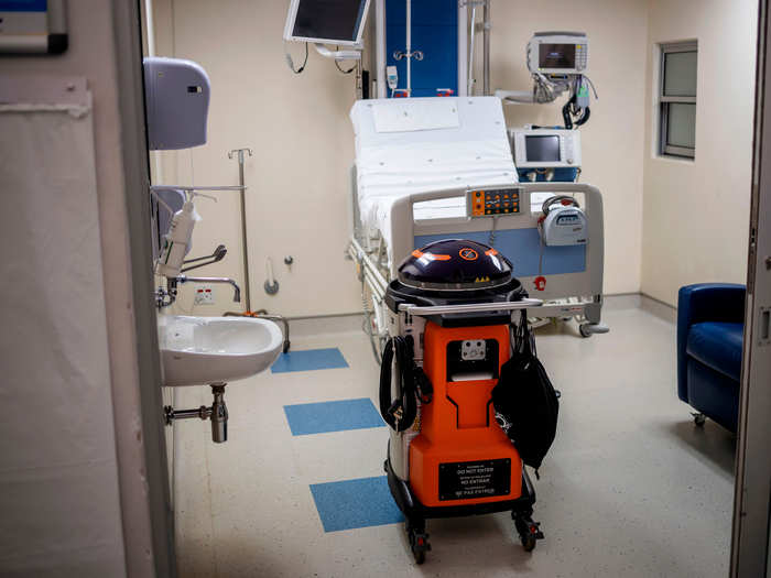 The hospital is using UV light instead of hydrogen peroxide, because it cuts cleaning time down from hours to five or ten minutes.