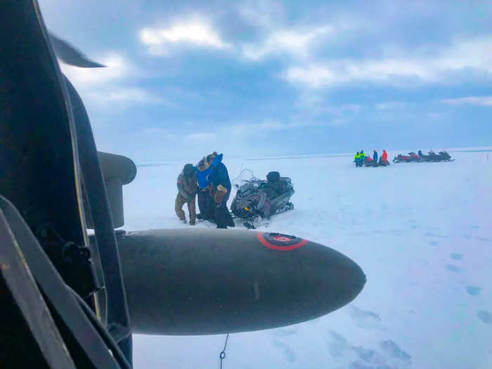 "We flew over the Nome SAR team about five miles out, and when we arrived, two other were already there with the mushers, who had been able to extricate themselves from the water," said Claeys.