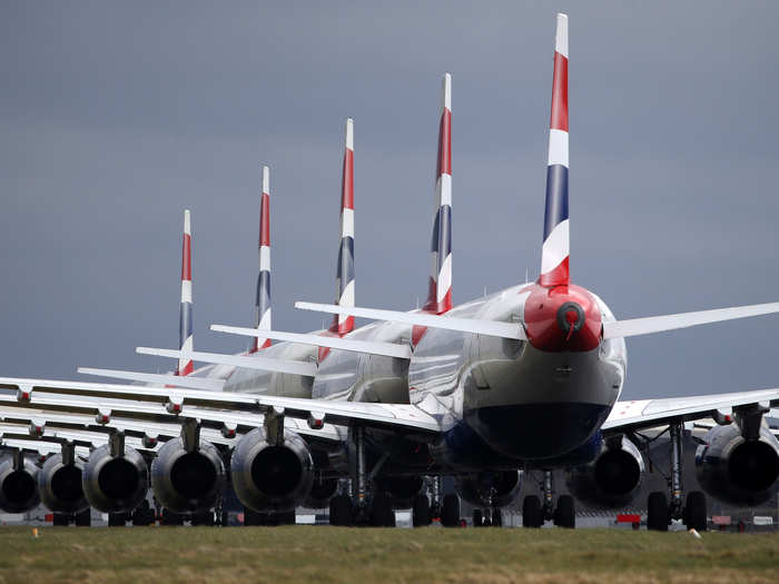 In the UK, British Airways has sent a majority of its narrow-body aircraft to temporary homes across Britain as it scales back flying.