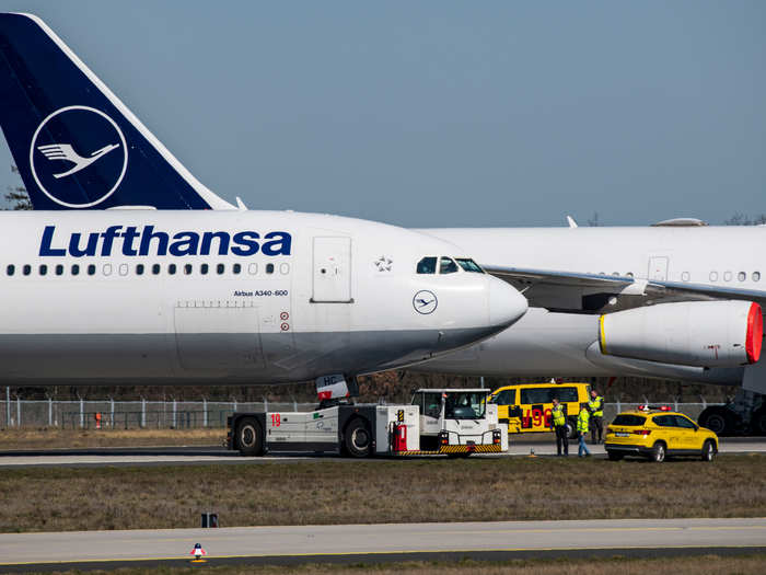 What remains of the flying Lufthansa fleet includes cargo aircraft and aircraft flying relief and repatriation missions across the world.