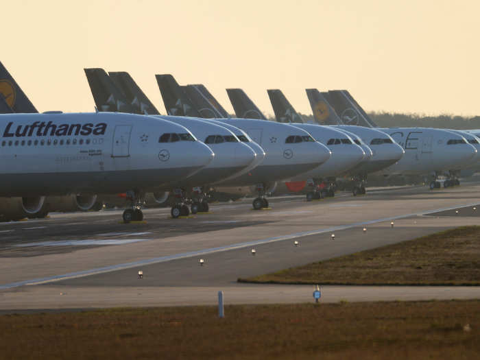 Namesake airline Lufthansa has been storing aircraft at its main base in Frankfurt where runways and taxiways have been closed to house the aircraft.