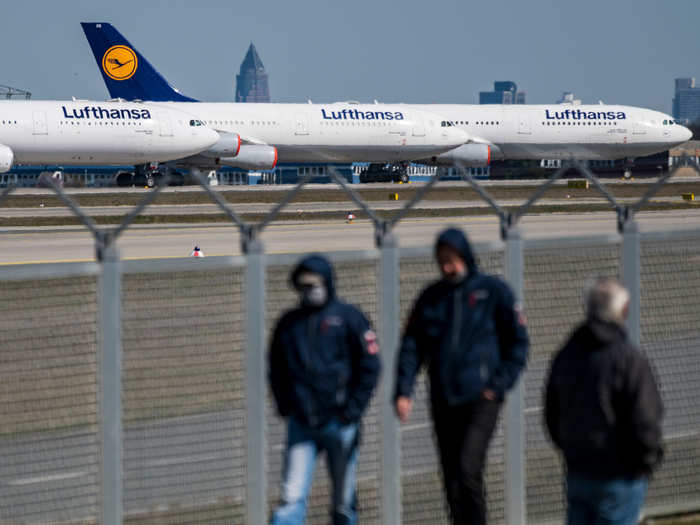 In Germany, the Lufthansa Group has grounded 700 aircraft, leaving only 63 flying across its member airlines.