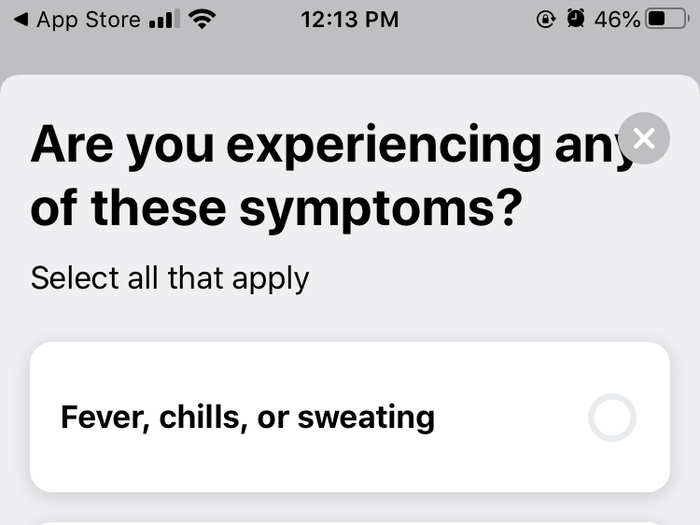 The app guides people through a series of questions about what symptoms they