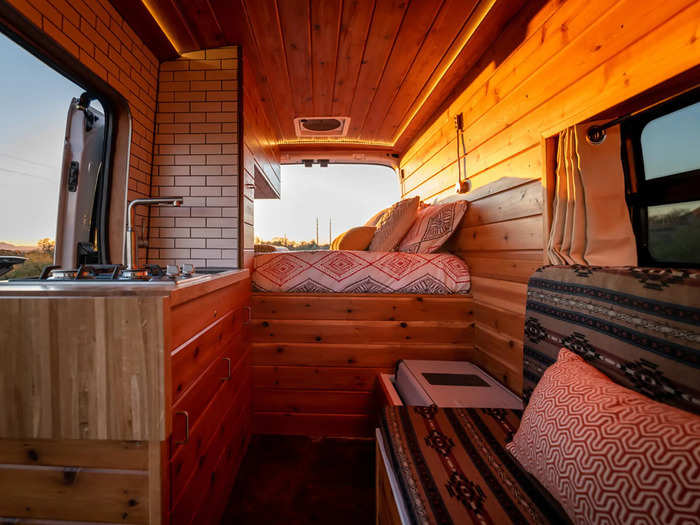 There are also 110-volt alternating current (AC) outlets around the tiny home on wheels.