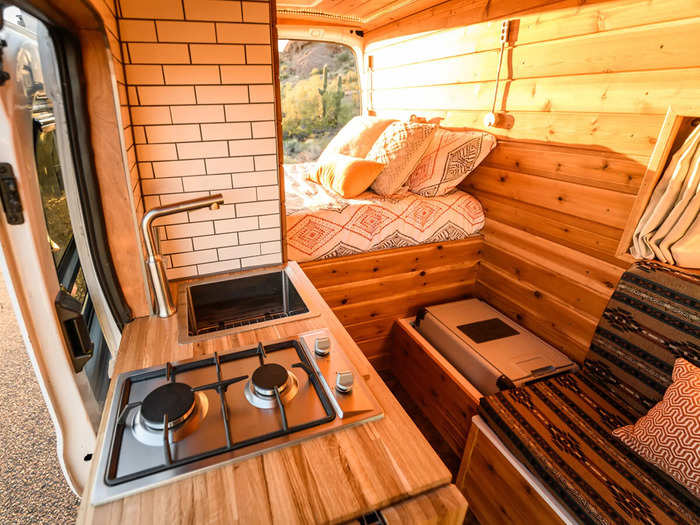 There’s also a 40-watt refrigerator integrated into the kitchenette.