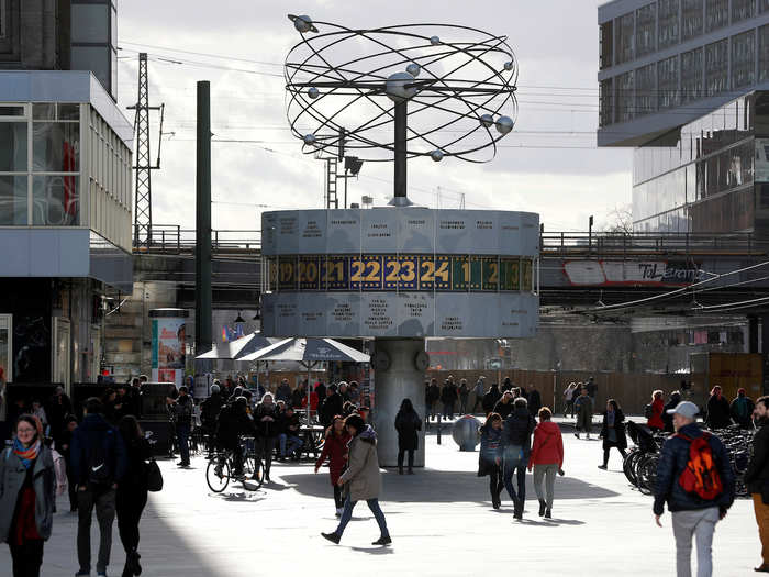 BEFORE: Above the U-Bahn station, people were still walking through Alexanderplatz, the largest public square in Berlin.