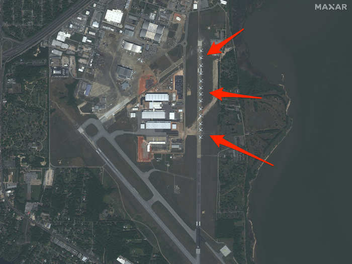 Mobile Regional Airport in Alabama has also turned into a storage facility. In addition to planes parked at terminal buildings and hangers, a row of what appear to be widebody jets are parked along runway 18/36.