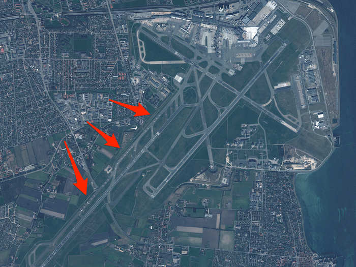 This is Copenhagen Airport in Denmark. The airport has three runways — right now, it