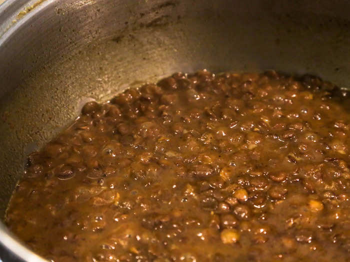 Stir in your salt, and when the lentils are soft to the bite, take them off the stove and serve with bread.