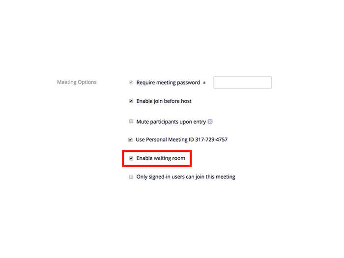There, check to enable the waiting room for just that particular meeting.