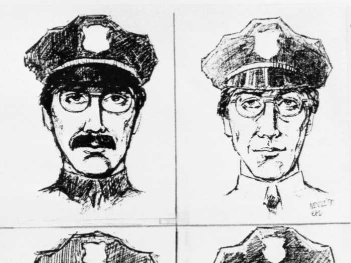 The FBI later provided descriptions of the two men, with and without mustaches.