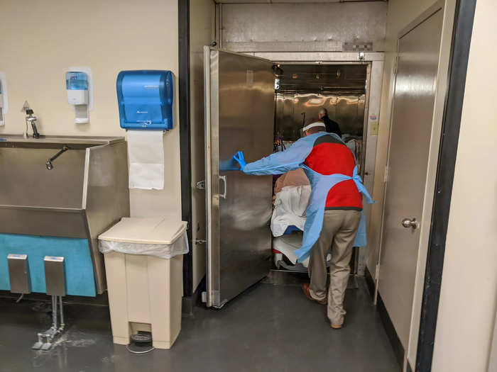 Marmo and his assistant located the body in the hospital morgue, sprayed down the bag (especially its zipper) with disinfectant spray, and opened it to verify the person