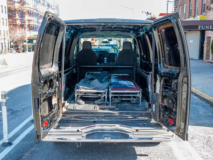 The van has a pneumatic lift and can accommodate multiple large bodies at a time.