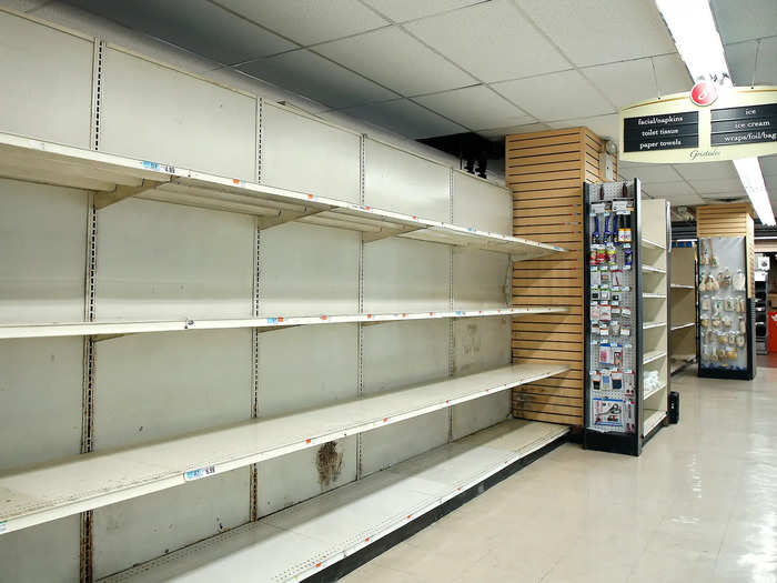As the outbreak worsens, New Yorkers have begun stockpiling food and supplies, leaving some supermarkets swept clean.