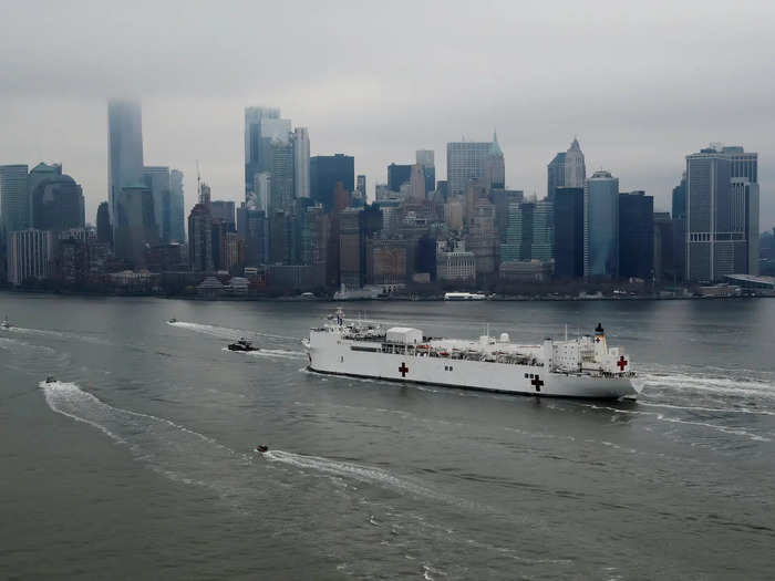 On Monday, a US Navy hospital ship dubbed the USNS Comfort arrived in Manhattan equipped with 1,000 beds, 12 operating rooms, a laboratory, and more than 1,000 Navy officers to relieve overwhelmed hospitals in the city.