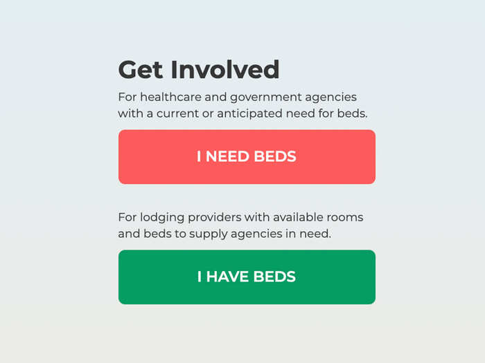 To offer up available rooms, hotel and lodging owners can navigate to hospitalityhelps.org and click on the green "I Have Beds" button at the top of the screen.