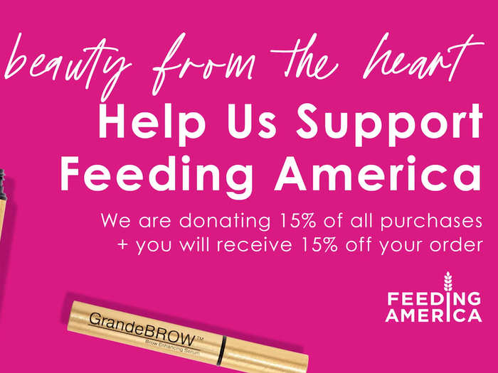 Grande Cosmetics announced on its website that it will be donating 15% of all purchases to support Feeding America.