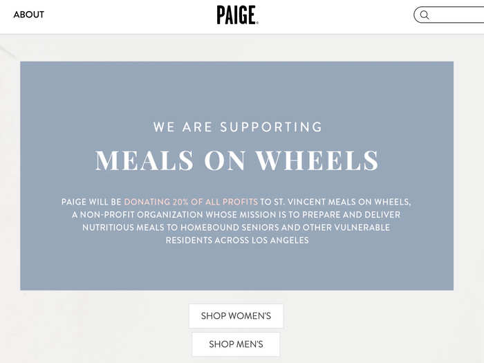 Paige announced it will be donating 20% of all profits to St. Vincent Meals on Wheels.