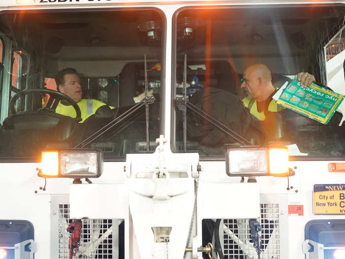 Business Insider shadowed two sanitation workers on their route — Kevin Greenan and Mike Squiciari. Greenan had been on the job for about 20 years, and Squiciari for about 33 years.