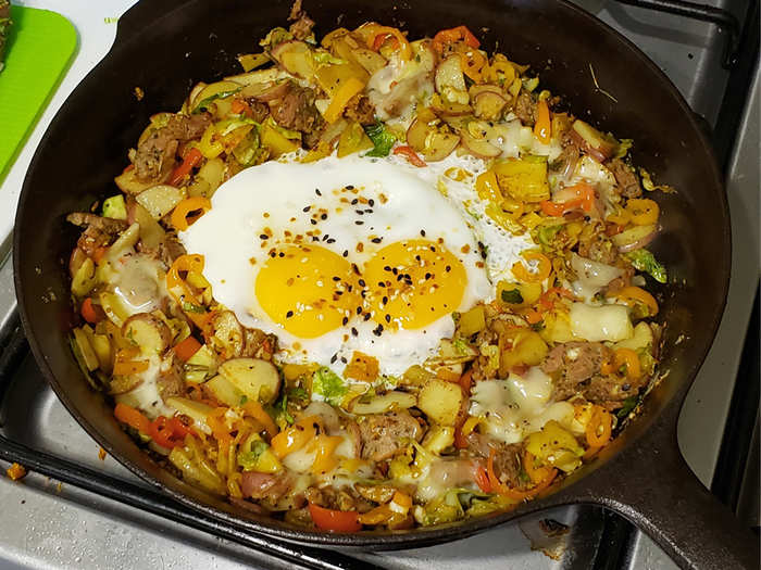 Sausage and veggie sweet potato hash