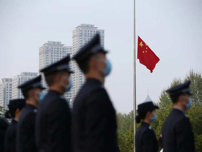 All across the country flags flew at half mast, like this one in Wuhan...