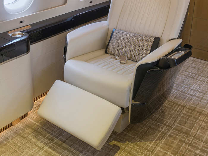 The 10 club seats onboard the aircraft offer leg support when in recliner mode and can also be configured into a fully lie-flat position ideal for sleeping.