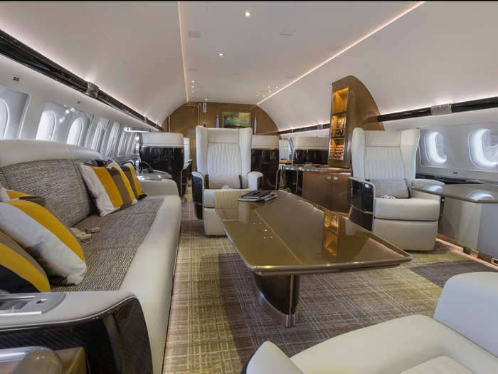 The space is the communal area of the aircraft, an ideal for passengers when not dining or resting in one of the private rooms.