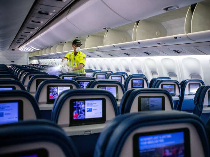 The process on all airlines is also compounded by a physical, thorough cleaning of the surfaces that are most commonly touched on airplanes.