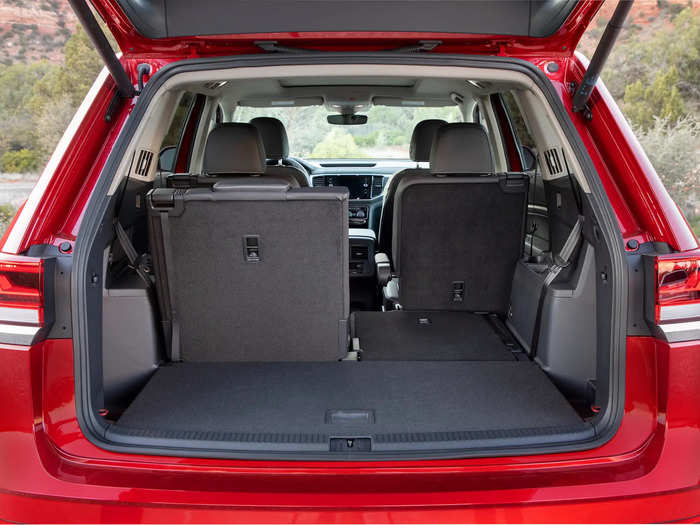 The Atlas has "a maximum cargo volume of 96.8 cubic feet behind the front-row seats when all rear seats are folded down," VW said. "With just the third-row folded, cargo capacity is 55.5 cubic feet, and with all seats up, cargo capacity is 20.6 cubic feet."