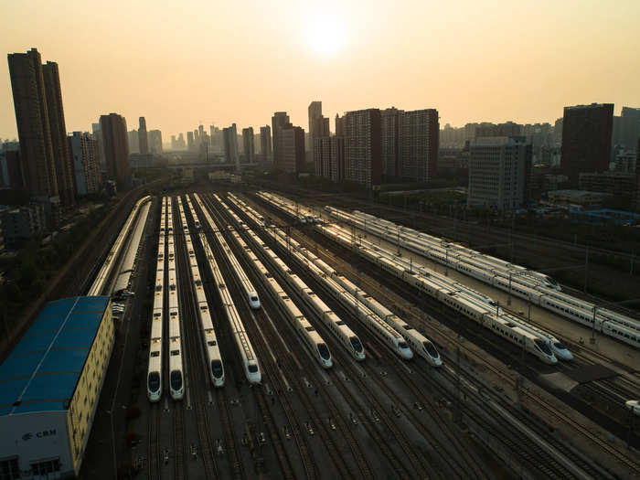 The first train leaving Wuhan