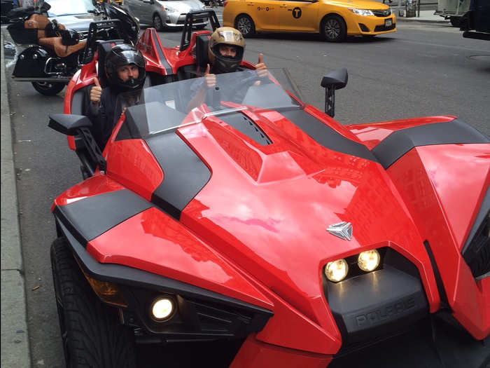 The mighty Polaris Slingshot! Get ready for a run of the three-wheelers I