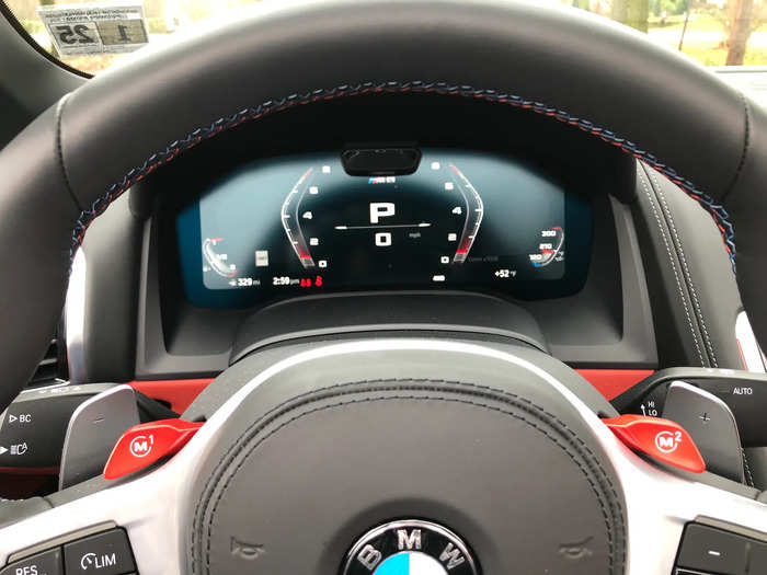 The M8 Competition has both paddle shifters and a pair of "M" toggles. The latter can be programmed for custom driving modes, so that you never have to take your hands off the wheel and can change modes on the fly.