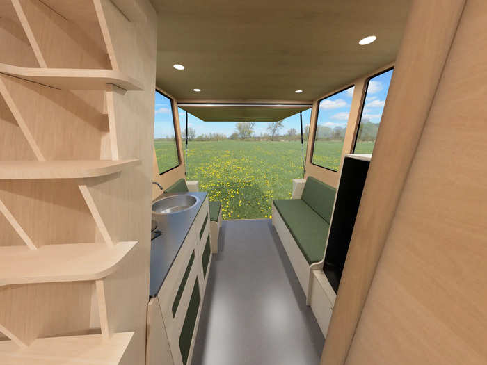 The upstairs bedroom can be accessed via the camper