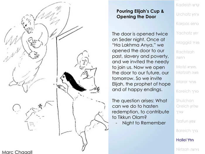 One traditional moment in a Seder is physically opening the door for the prophet Elijah. This moment was a little bit different during the pandemic, as doors were opened symbolically.