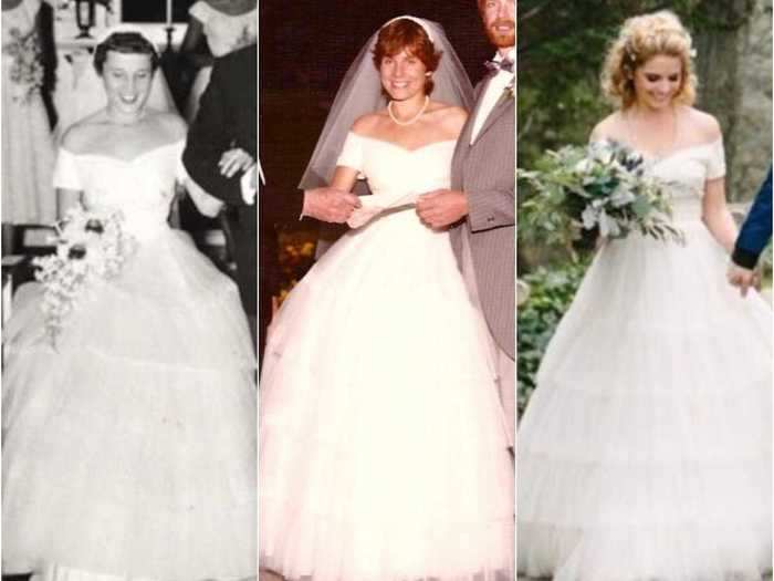 Natalie Nicolson was another third-generation bride who rewore the same dress as her grandmother and mother.