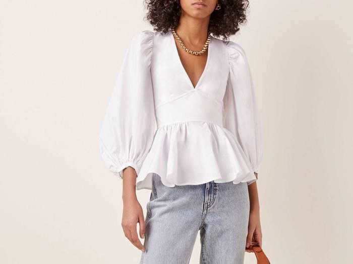 A simple Staud top with big, puff-sleeves