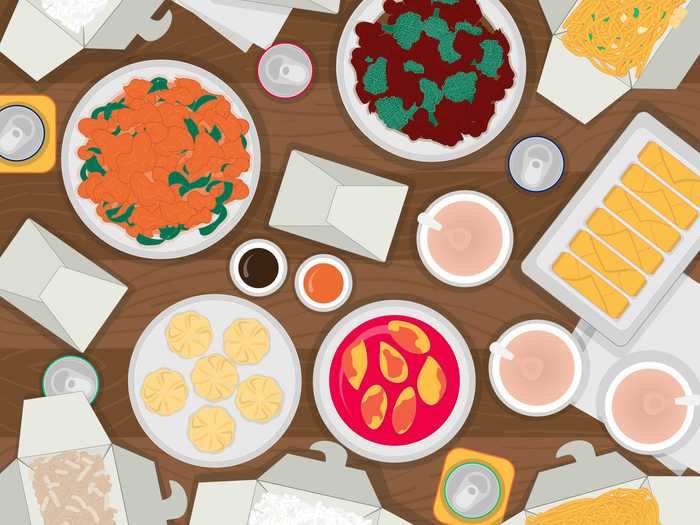 In this puzzle, there is a pair of chopsticks hiding in the takeout food. Can you find them?