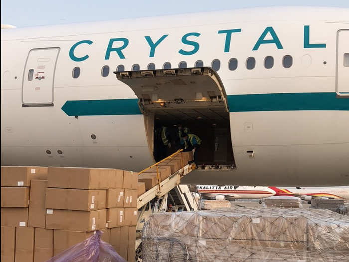 When fully loaded with 48 tonnes or 105,000 pounds of cargo, the aircraft can fly for 12.5 hours. To achieve the maximum flight time of 16.5 hours, only eight tons or 17,600 pounds can be loaded, Crystal Cruises told Business Insider.