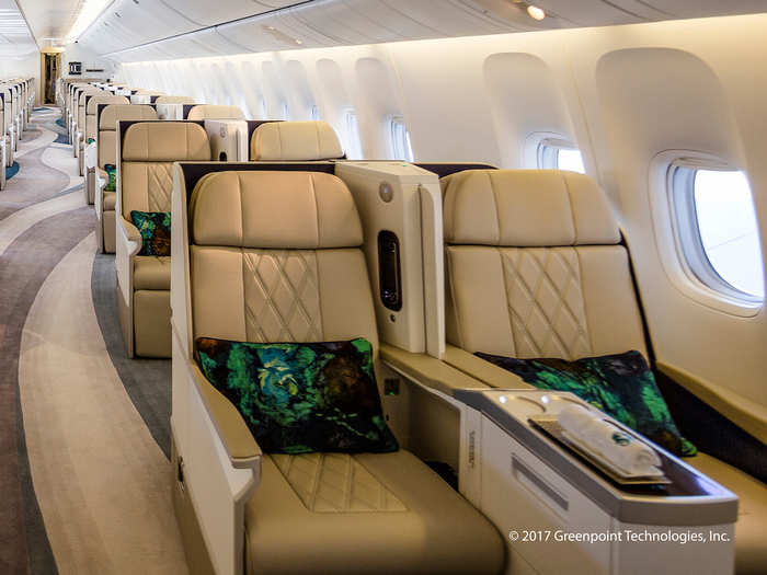 Each seat offers personal amenities including in-seat power and 24-inch high-definition in-flight entertainment screens at each seat.