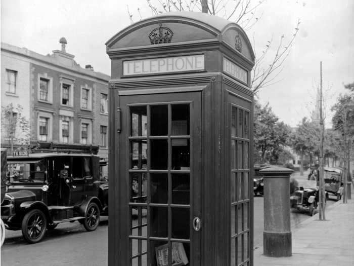 The famous red K2 telephone box was introduced around London in 1926.