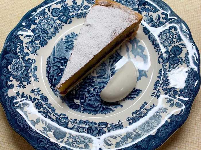 Sour cherry and polenta tart with a shortbread-like crust