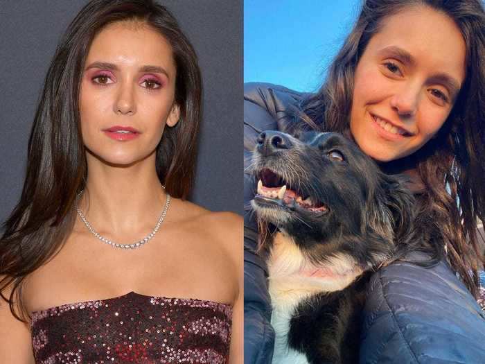 Nina Dobrev, on the other hand, went makeup-free while posing with her dog.