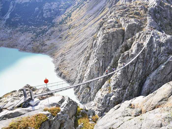 The Trift Bridge provides stunning, yet terrifying, views of the Swiss Alps.