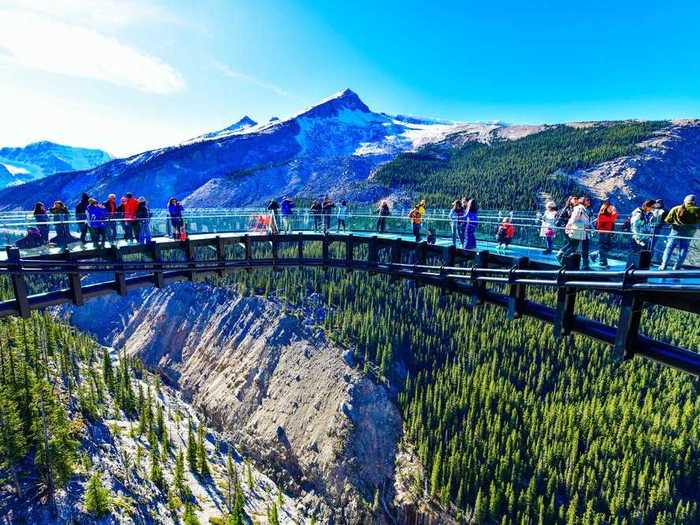 The Glacier Skywalk in Alberta offers breathtaking views of the Canadian Rockies.