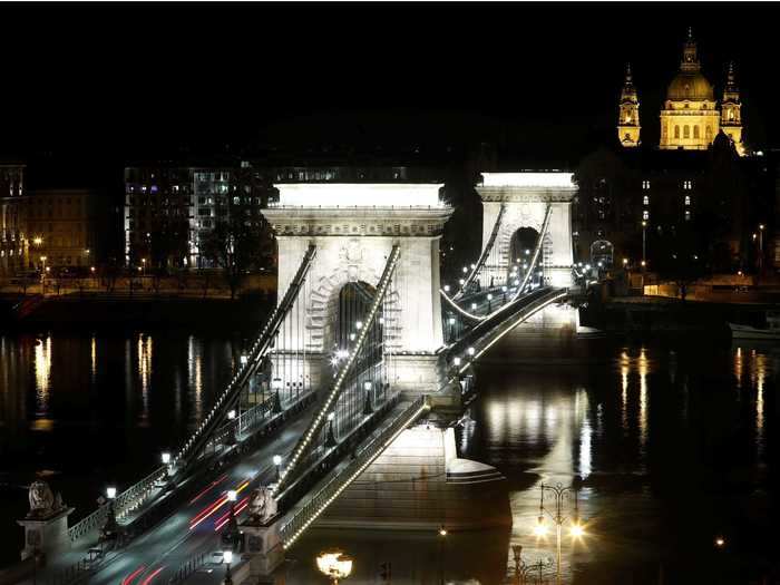 The Chain Bridge connects the areas of Buda and Pest that make up Hungary