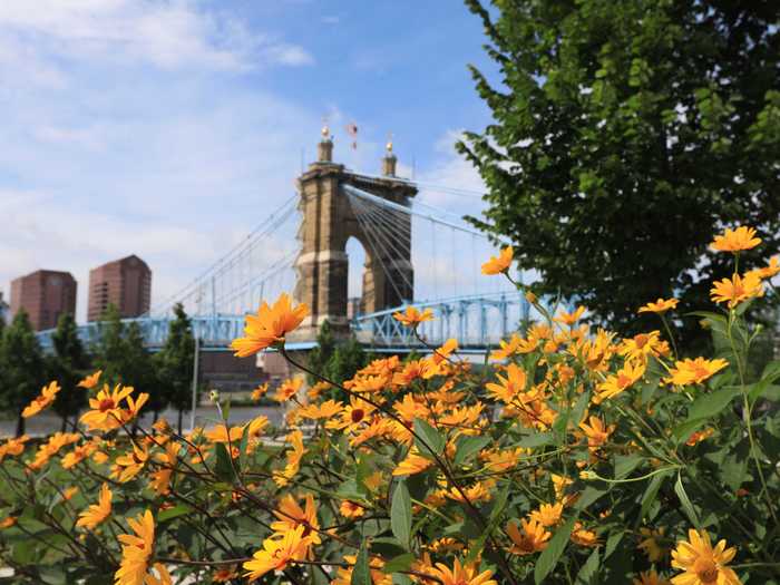 Built in 1866, the John A. Roebling Suspension Bridge is one of the oldest in the America.