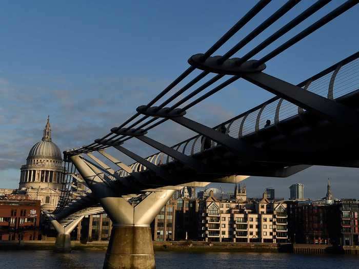 The Millennium Bridge stands out in stark contrast amongst London