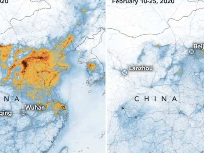 Air pollution in China has decreased, and satellite photos have captured the dramatic drop in recent weeks.