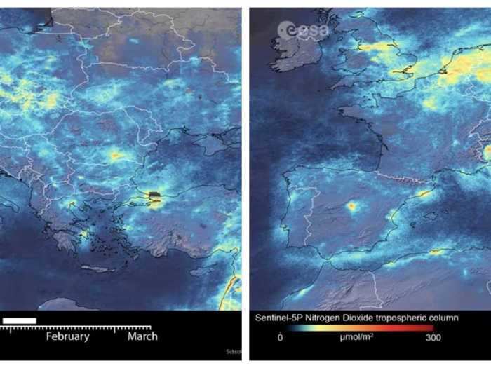 Satellite photos also captured a drop in air pollution in Italy.