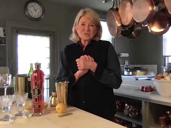 Martha Stewart gave a martini-making tutorial from her kitchen.